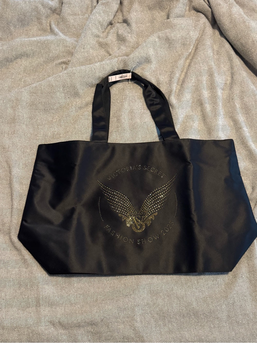 Victoria's Secret Fashion Show 2025 Black Satin Tote with Gold Accent Logo